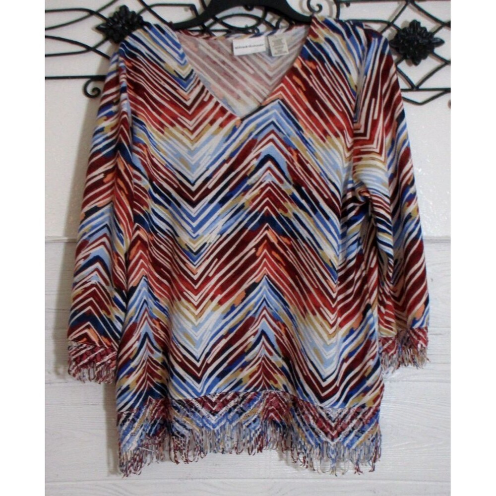 Alfred Dunner Women's Top Size L Long Sleeve Multicolored V Neck